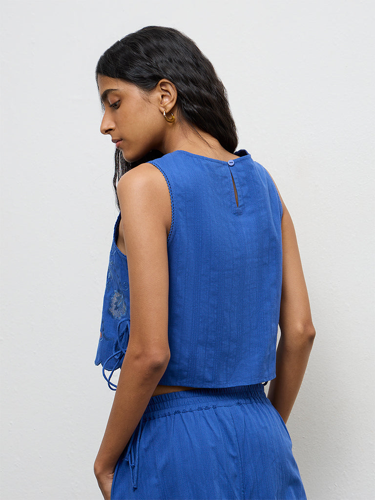 Bombay Paisley Blue Floral Embroidered Cotton Top