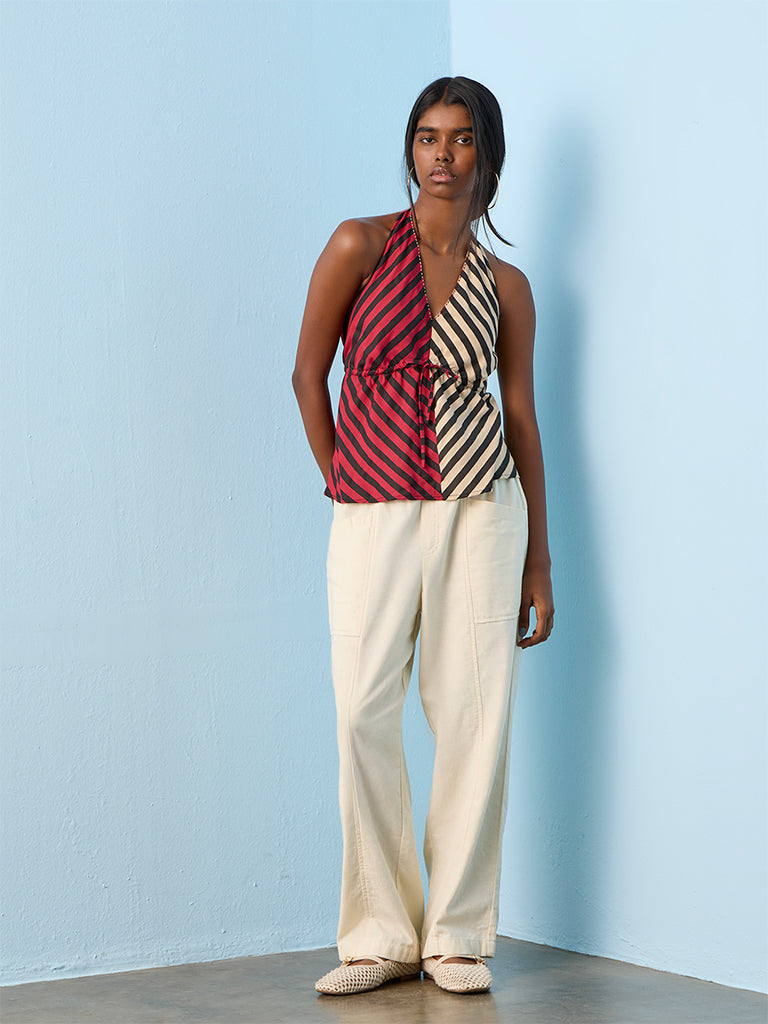 Bombay Paisley Red Stripe Printed Halter-Neck Top