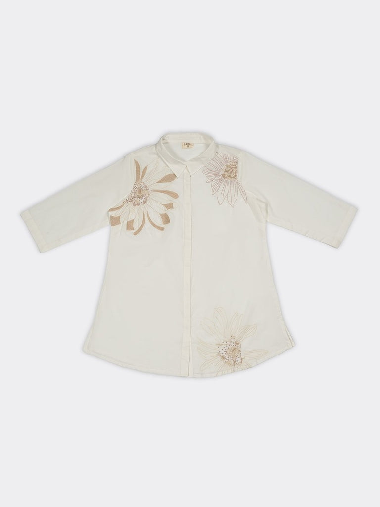 Diza White Floral Embroidered Cotton Tunic