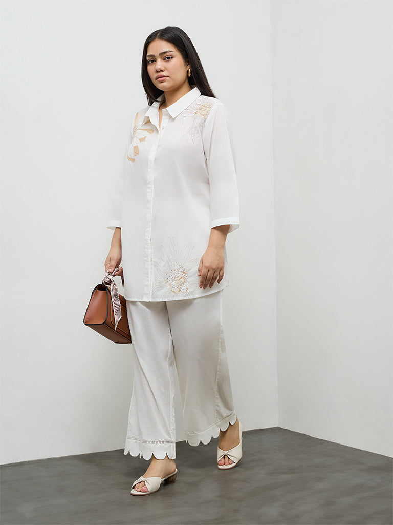 Buy Diza White Floral Embroidered Cotton Tunic from Westside