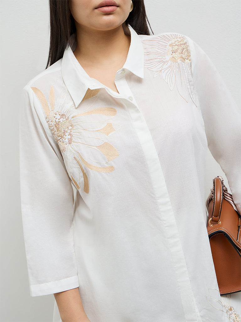 Buy Diza White Floral Embroidered Cotton Tunic from Westside