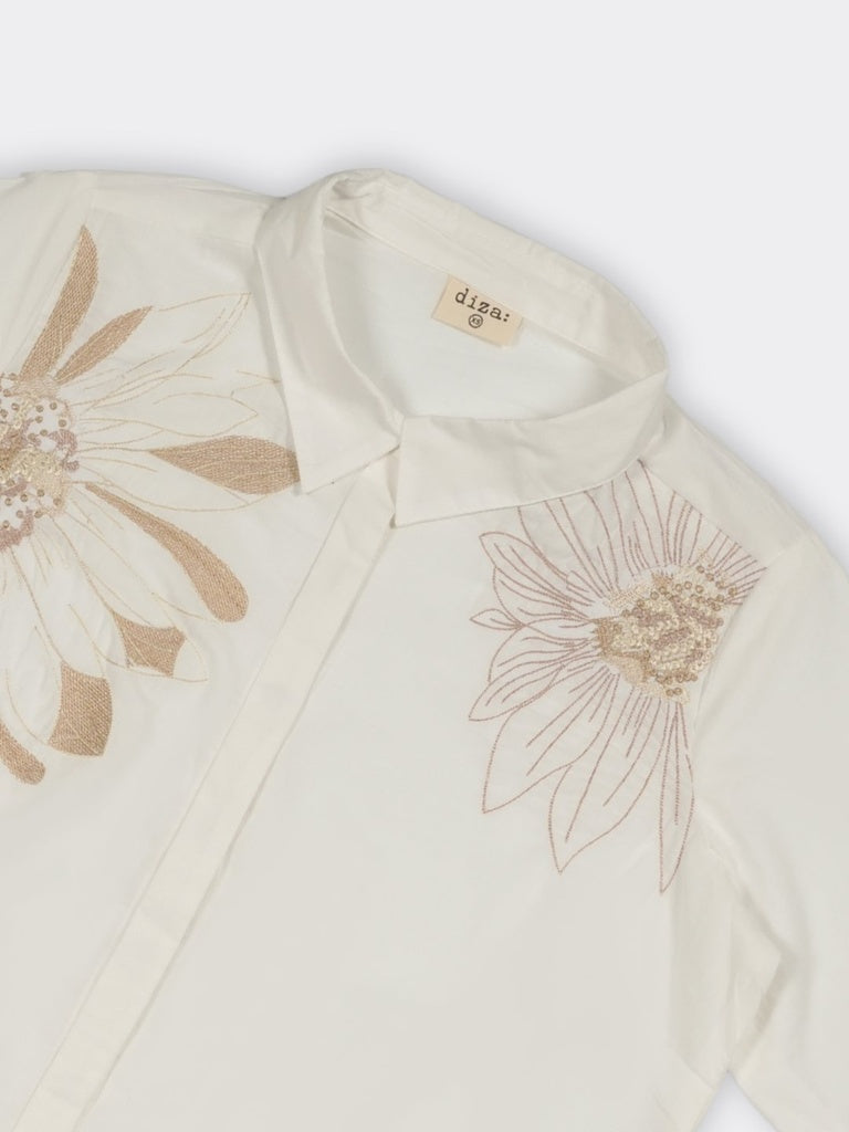 Diza White Floral Embroidered Cotton Tunic