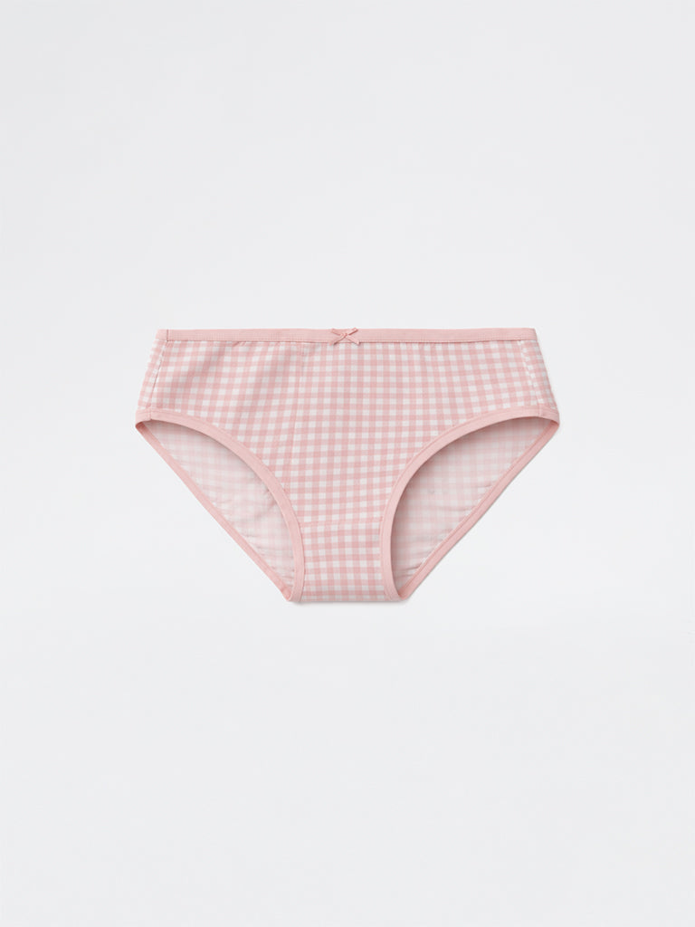Wunderlove Mauve Checkered Printed Cotton-Blend Hi-Leg Briefs - Pack of 3