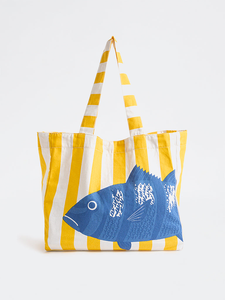 Wunderlove  Yellow Stripe-Printed Canvas Tote Bag