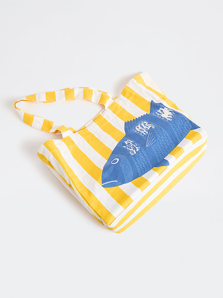 Wunderlove  Yellow Stripe-Printed Canvas Tote Bag