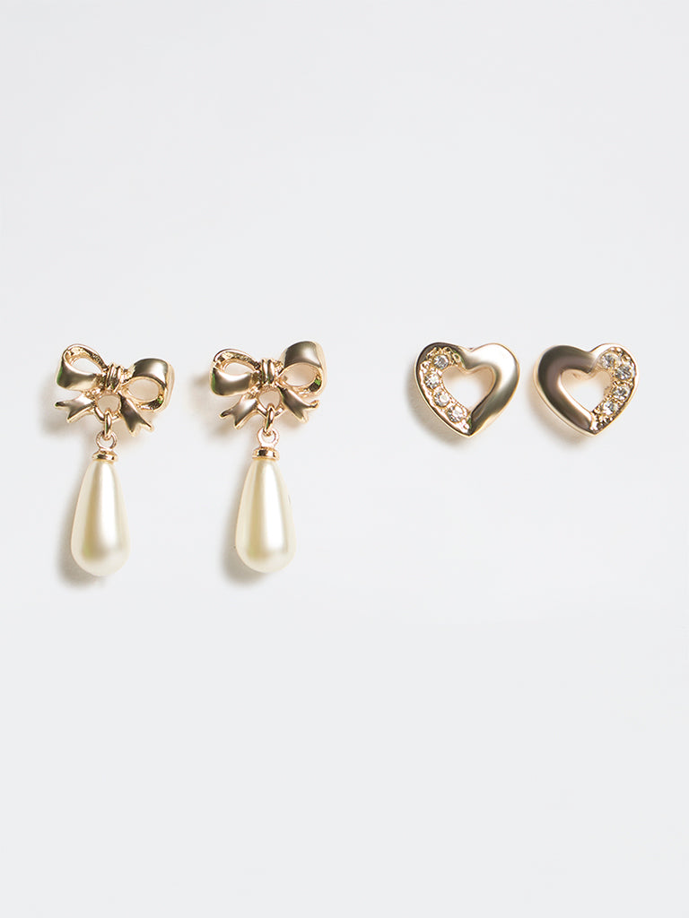 Westside Accessories Gold Heart and Bow Earrings