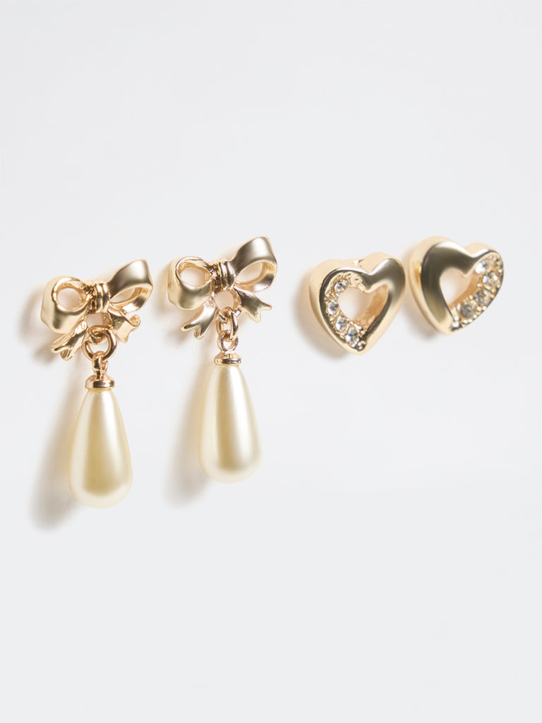 Westside Accessories Gold Heart and Bow Earrings