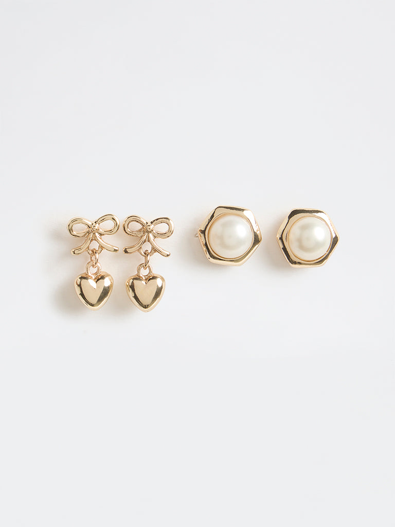 Westside Accessories Gold Bow and Pearl Earrings - Pack of 2