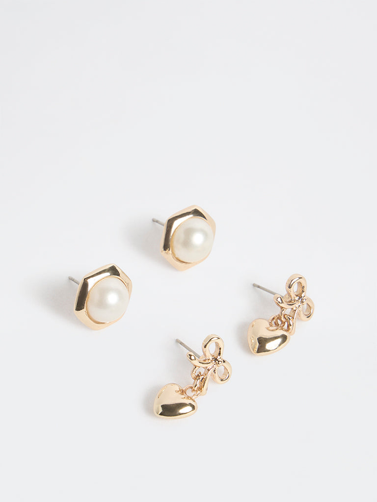Westside Accessories Gold Bow and Pearl Earrings - Pack of 2