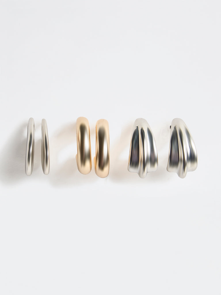 Westside Accessories Gold and Silver Multi-Hoop Earrings - Pack of 3
