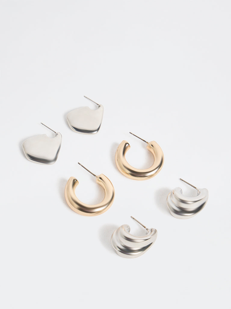 Westside Accessories Gold and Silver Multi-Hoop Earrings - Pack of 3