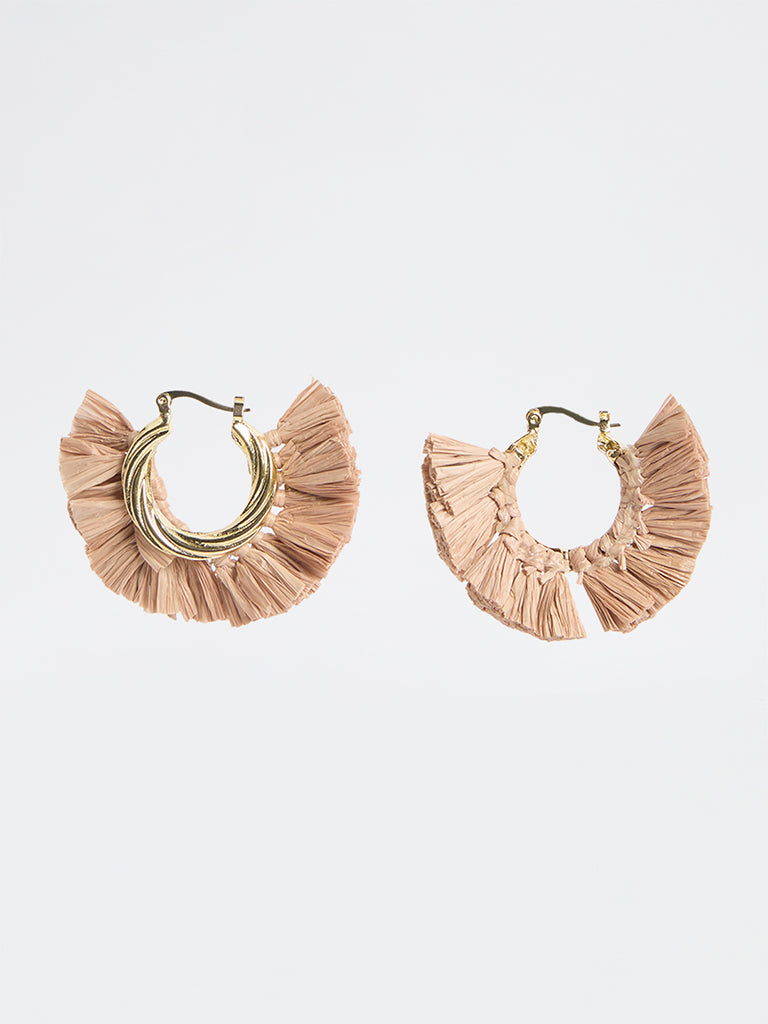 Westside Accessories Gold Raffia Hoop Earrings