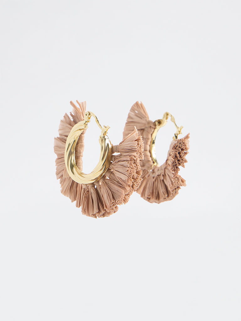 Westside Accessories Gold Raffia Hoop Earrings