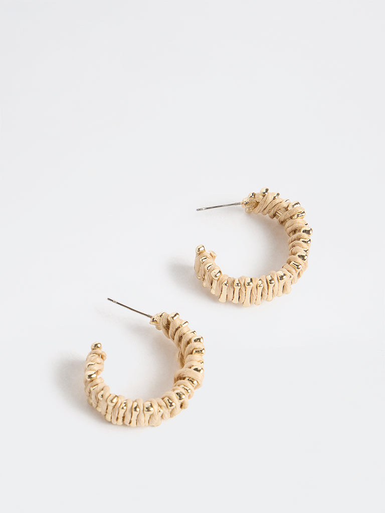 Westside Accessories Beige Raffia Hoop Earrings