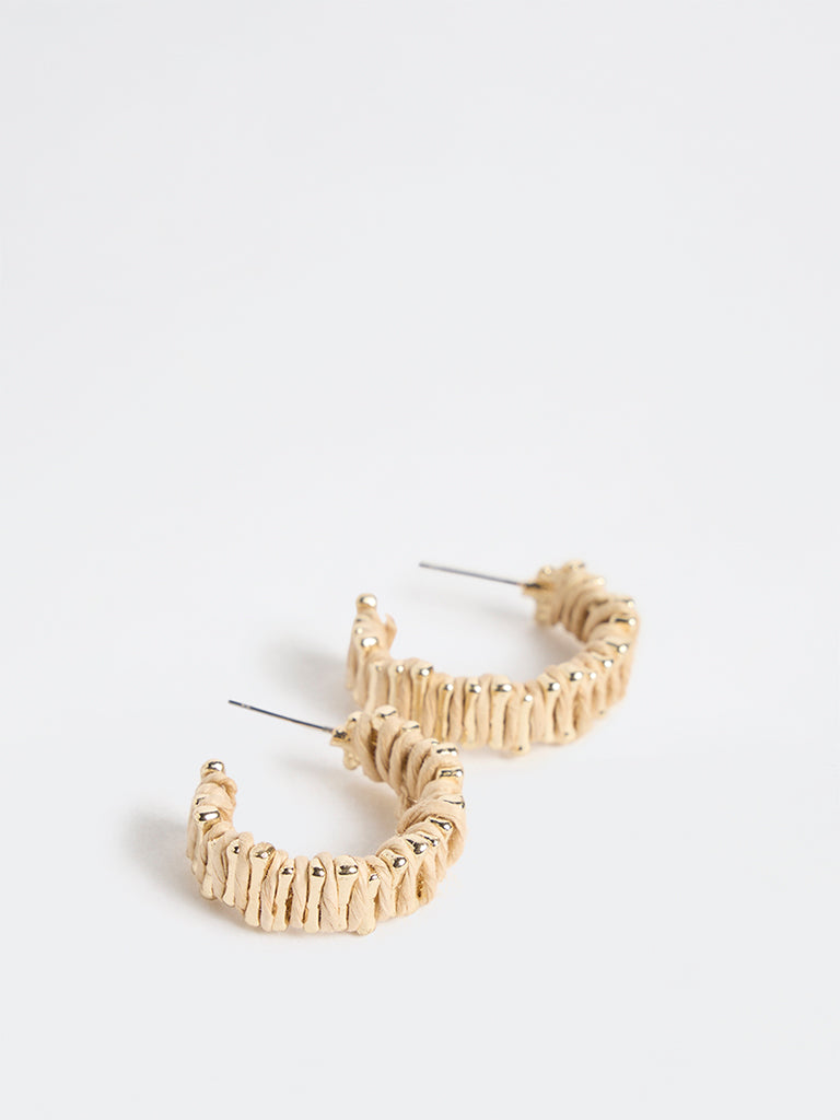 Westside Accessories Beige Raffia Hoop Earrings