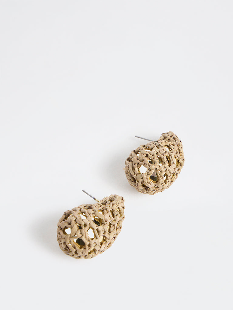 Westside Accessories Beige Teardrop Raffia Earrings