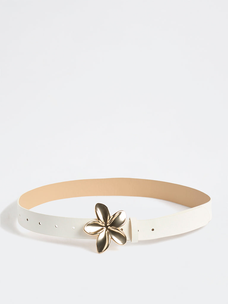 Westside Accessories White Floral Buckle Belt