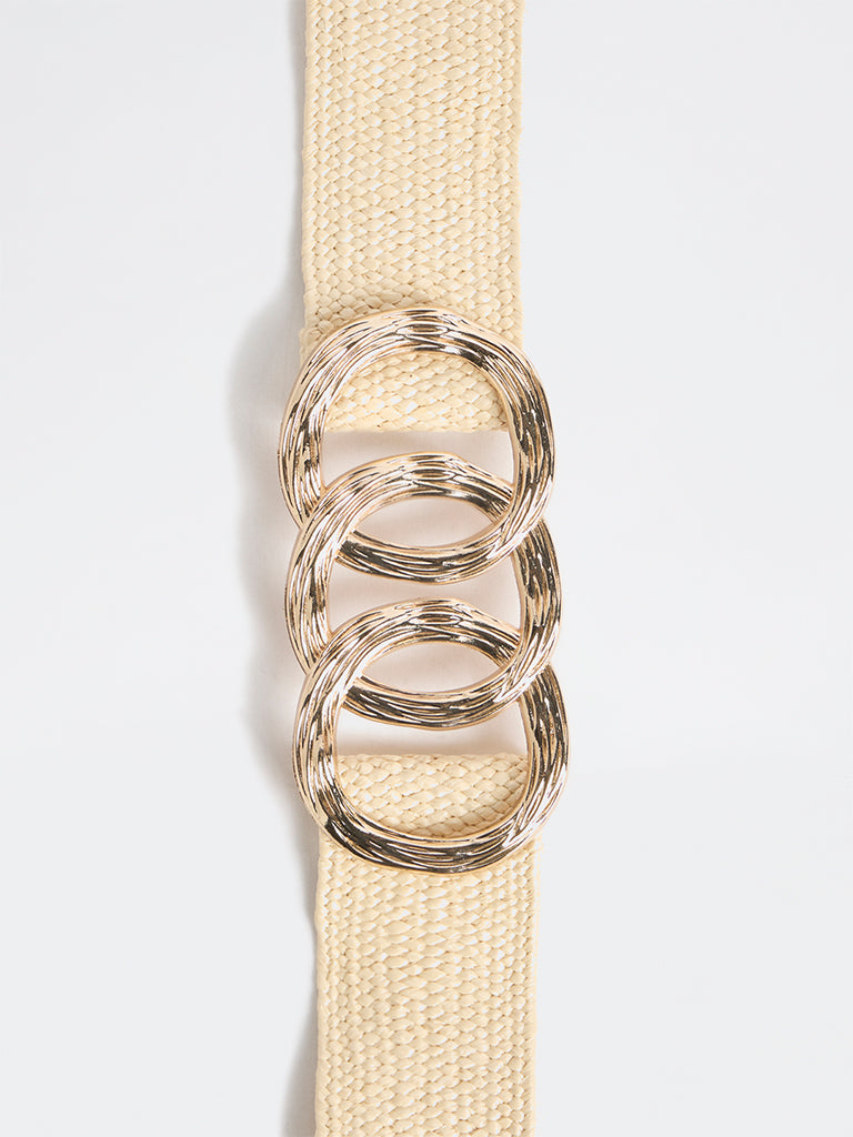 Westside Accessories Off-White Raffia Buckle Belt