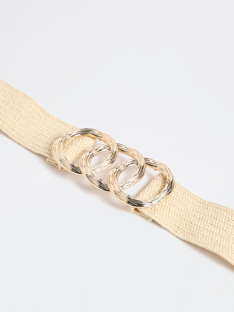 Westside Accessories Off-White Raffia Buckle Belt