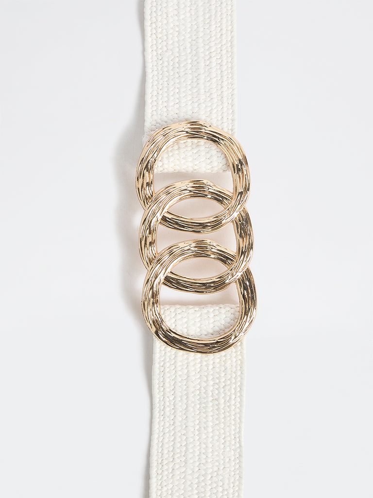 Westside Accessories White Raffia Buckle Belt
