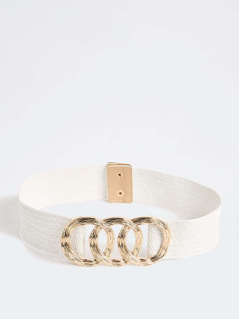 Westside Accessories White Raffia Buckle Belt