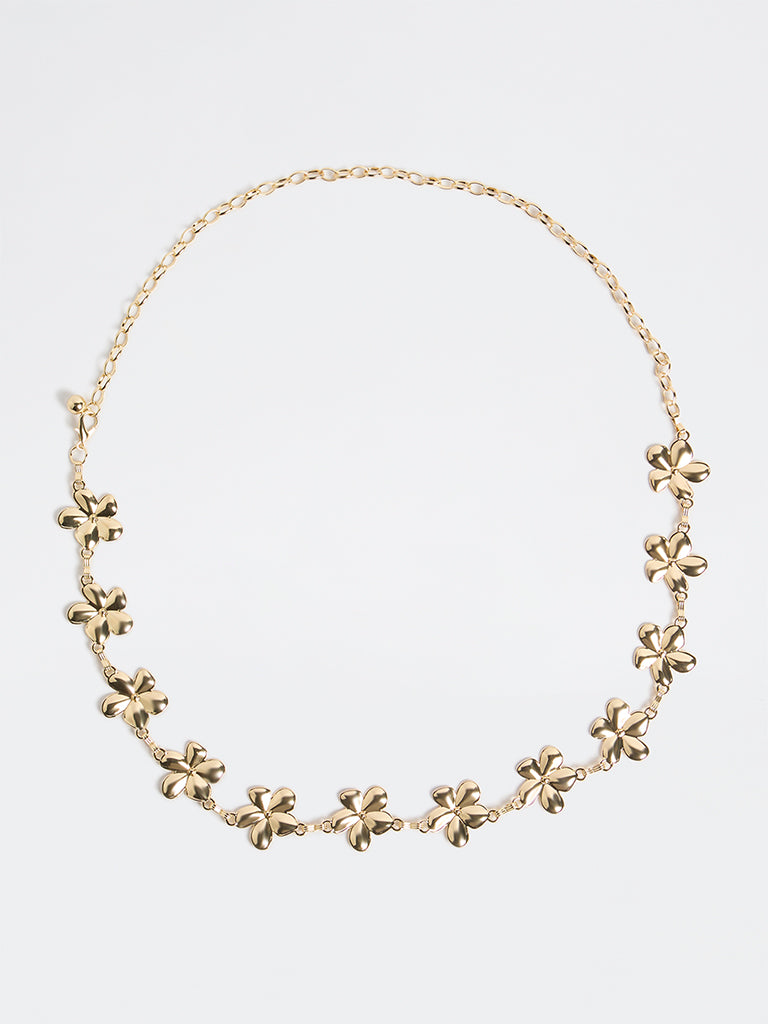 Westside Accessories Gold Floral Metal Link Belt