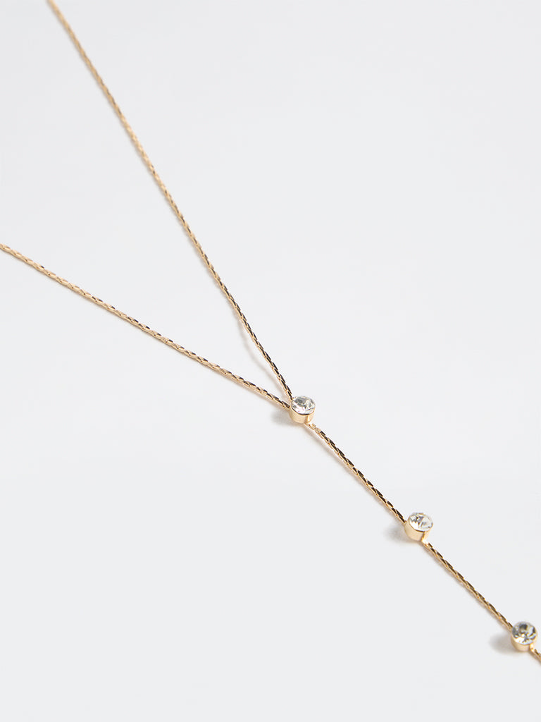 Westside Accessories Gold Diamante Y-Chain Necklace
