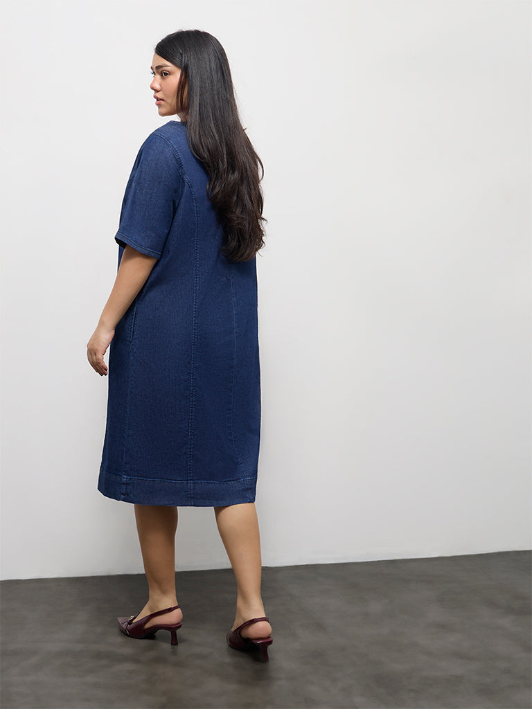 Buy Gia Blue Denim Dark Wash Straight Dress from Westside