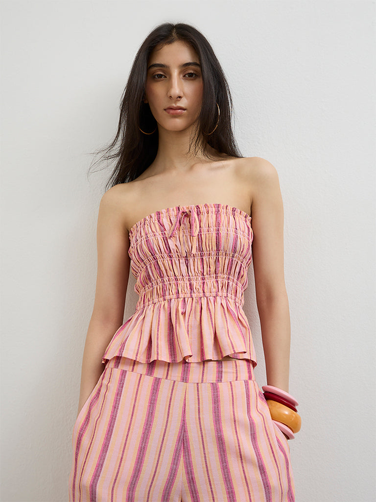 Nuon Pink Striped Peplum Top