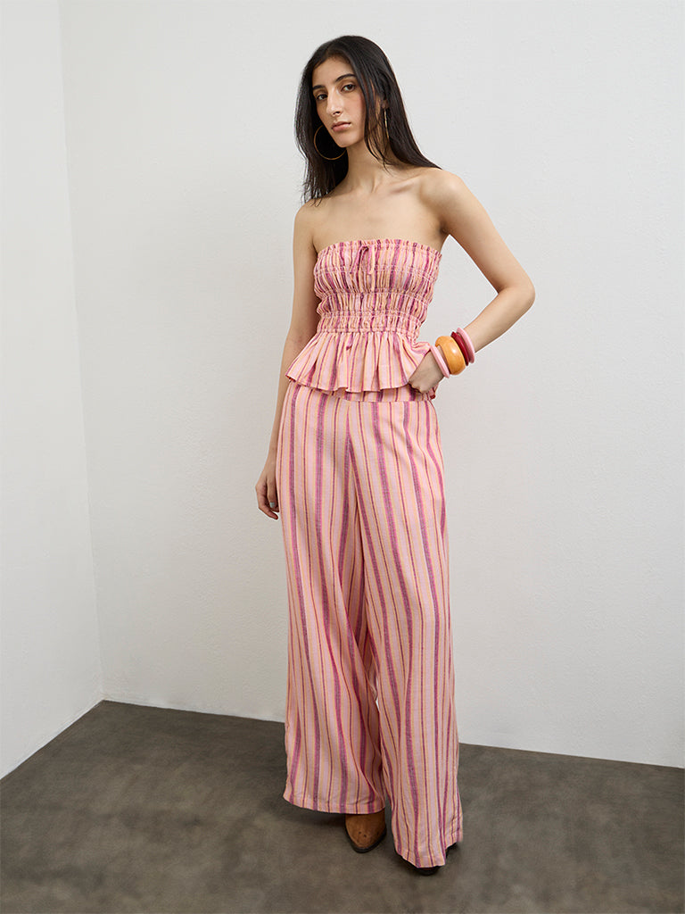 Nuon Pink Striped Peplum Top