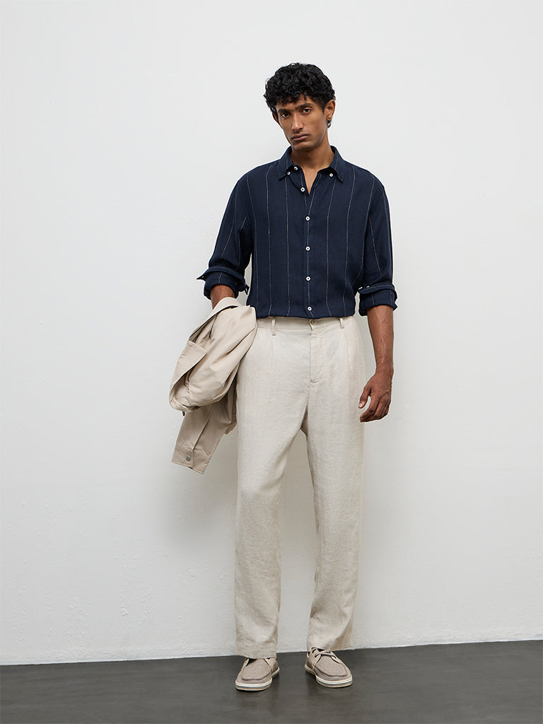 Ascot Beige Mid-Rise Relaxed-Fit Trousers
