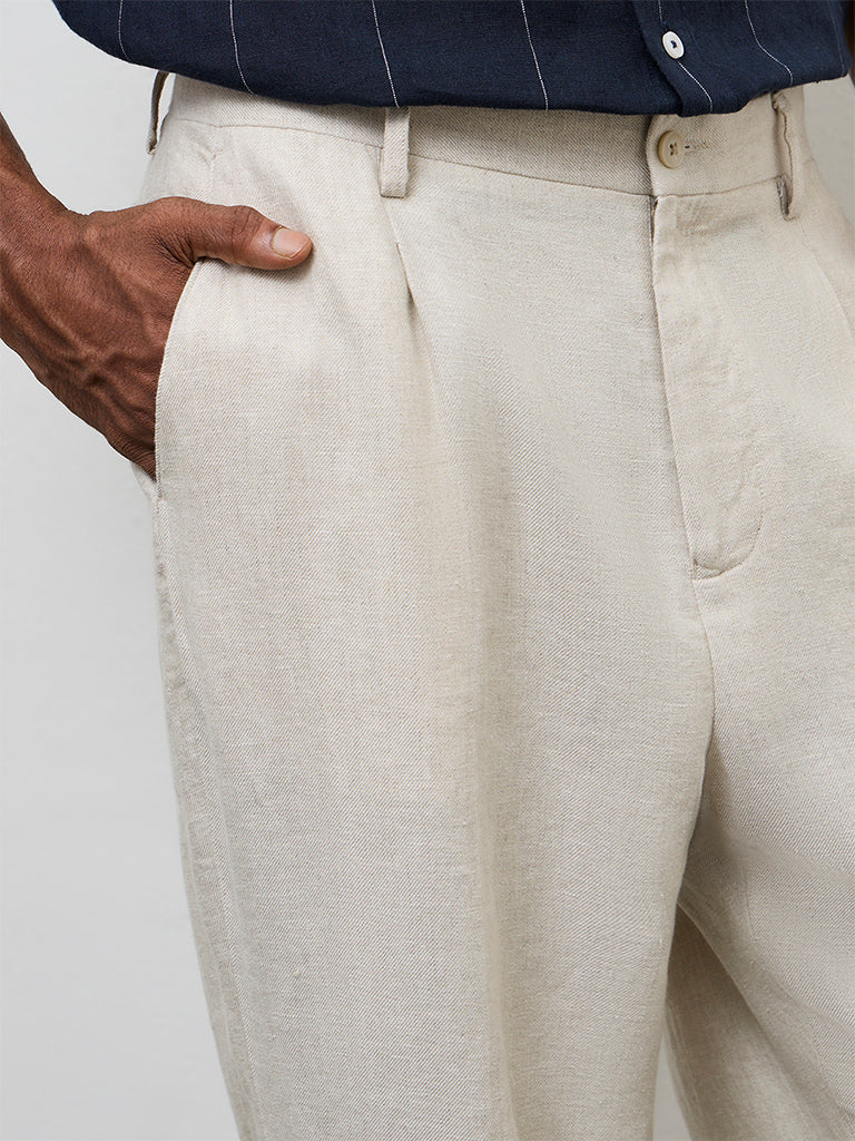 Ascot Beige Mid-Rise Relaxed-Fit Trousers