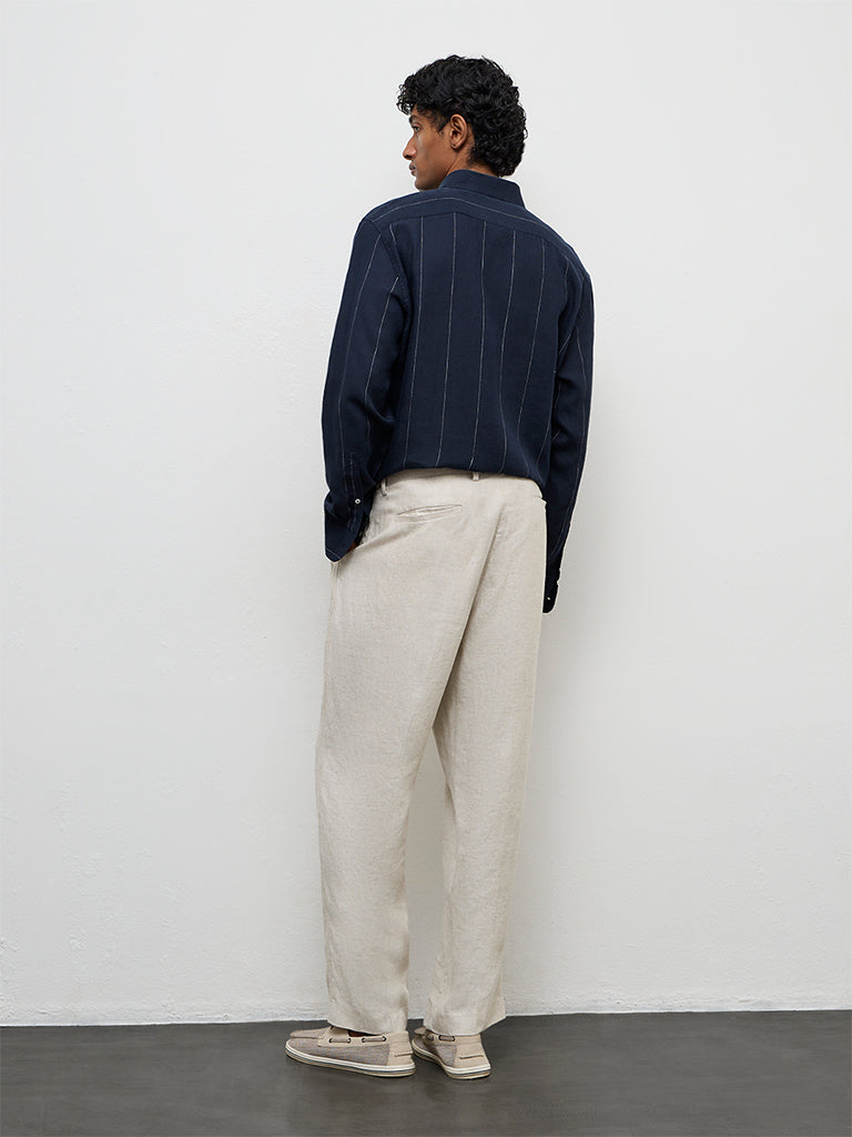 Ascot Beige Mid-Rise Relaxed-Fit Trousers