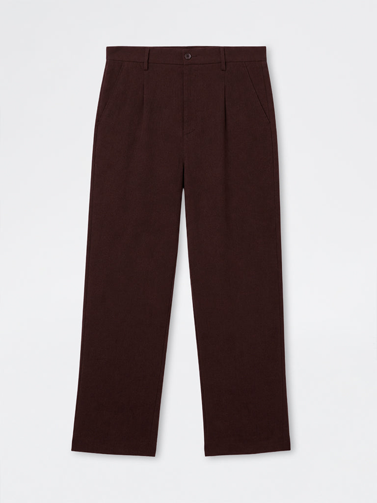 Ascot Dark Brown Mid-Rise Relaxed-Fit Linen Trousers
