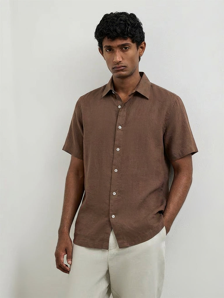Ascot Brown Relaxed-Fit Linen Shirt