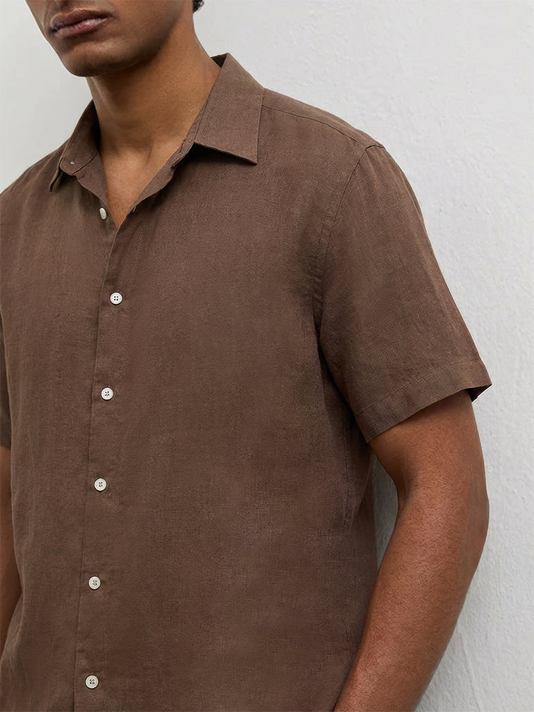 Ascot Brown Relaxed-Fit Linen Shirt