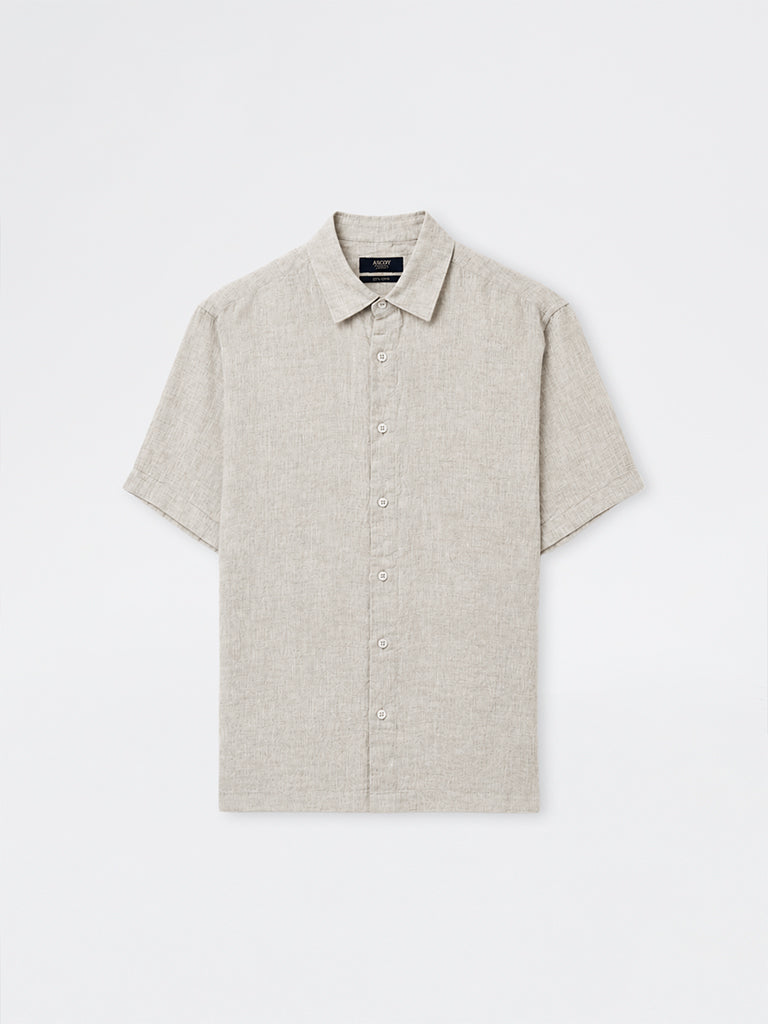 Ascot Beige Solid Relaxed-Fit Linen Shirt