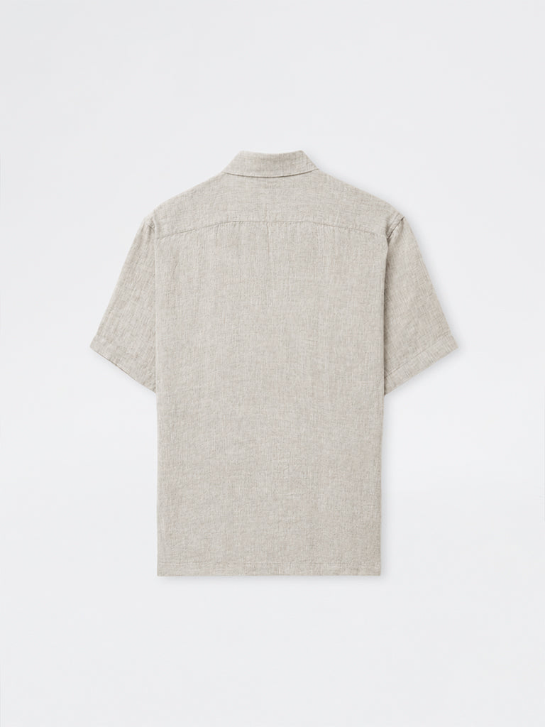 Ascot Beige Solid Relaxed-Fit Linen Shirt