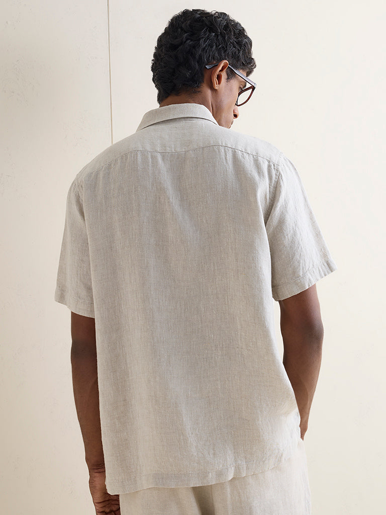 Ascot Beige Solid Relaxed-Fit Linen Shirt