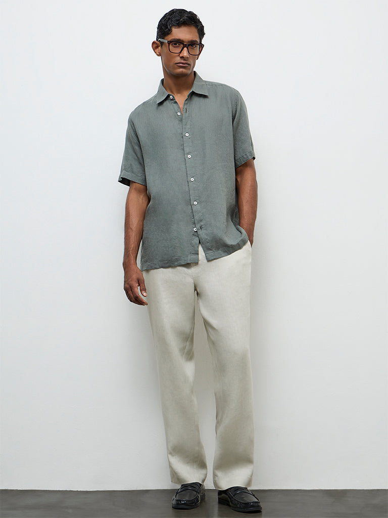 Ascot Olive Relaxed-Fit Linen Shirt
