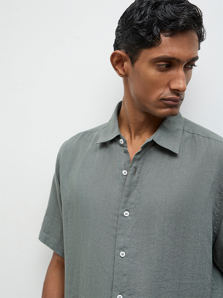 Ascot Olive Relaxed-Fit Linen Shirt