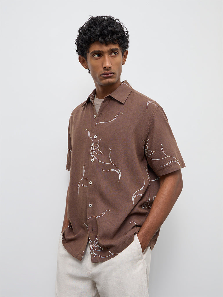 Ascot Brown Printed Relaxed-Fit Shirt