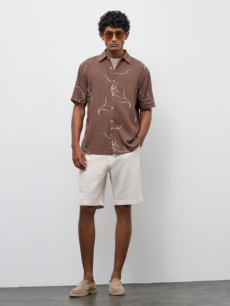 Ascot Brown Printed Relaxed-Fit Shirt