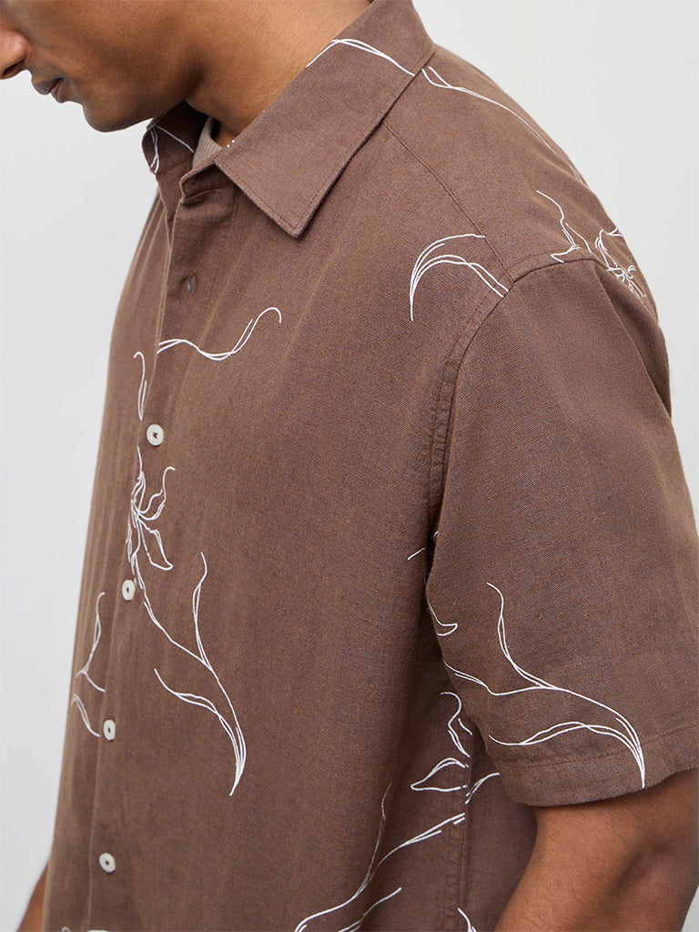 Ascot Brown Printed Relaxed-Fit Shirt