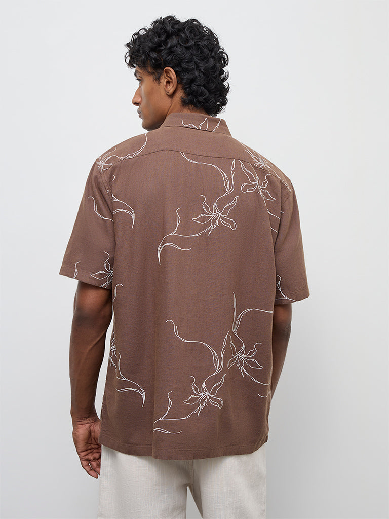 Ascot Brown Printed Relaxed-Fit Shirt