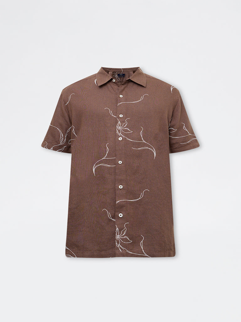 Ascot Brown Printed Relaxed-Fit Shirt