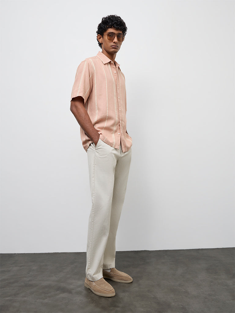 Ascot Peach Striped Relaxed-Fit Shirt