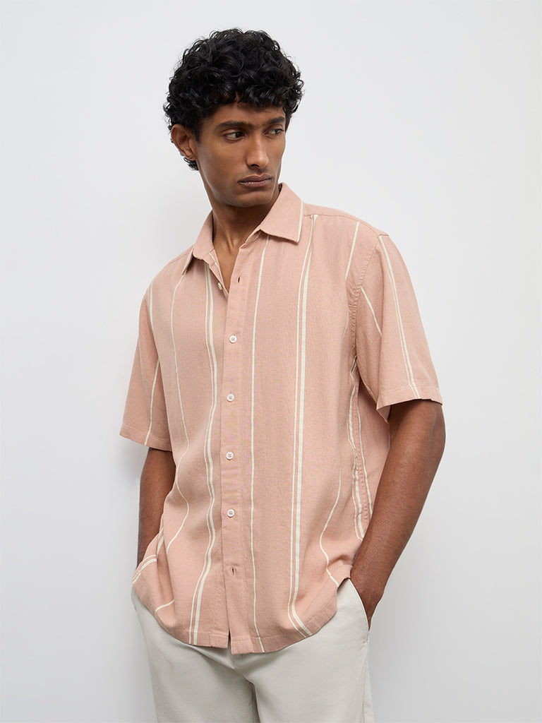 Ascot Peach Striped Relaxed-Fit Shirt