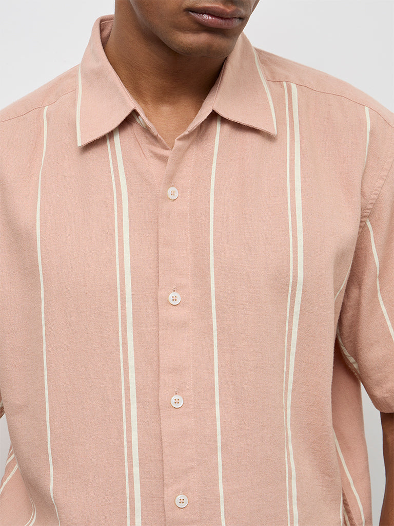 Ascot Peach Striped Relaxed-Fit Shirt