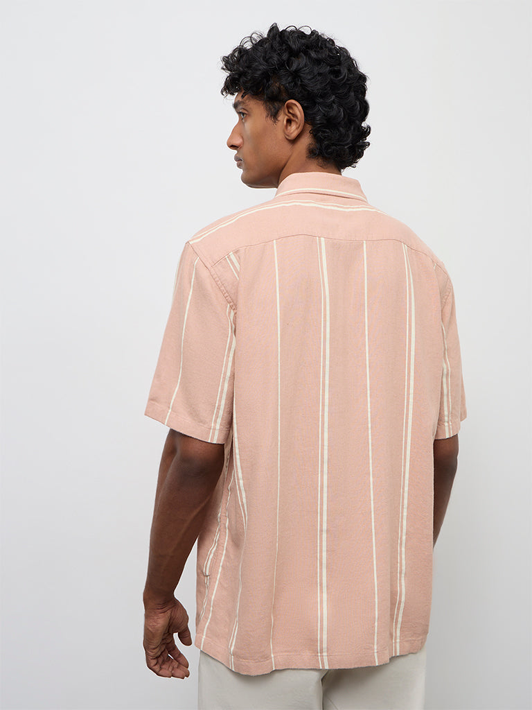 Ascot Peach Striped Relaxed-Fit Shirt